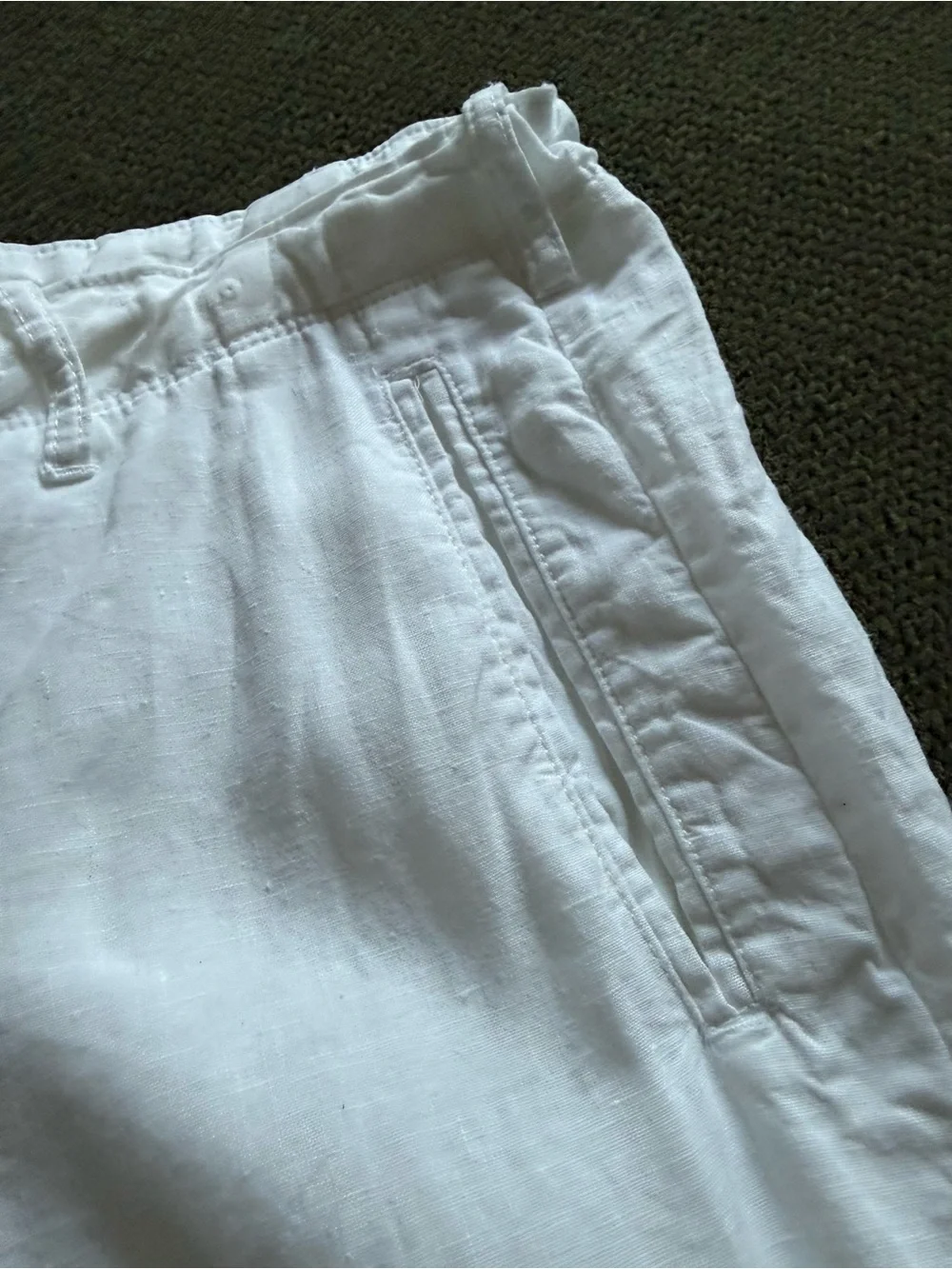 Perry Ellis Men's White Linen Drawstring Chinos Sz 34 Beachy Casual Vacation